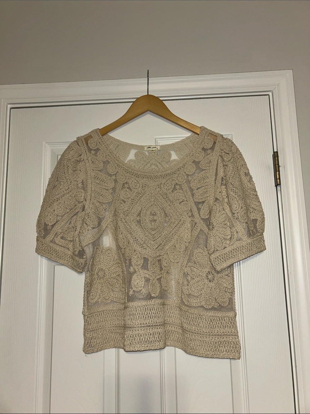 Ultra Pink Crochet Lace Boxy Blouse in Beige